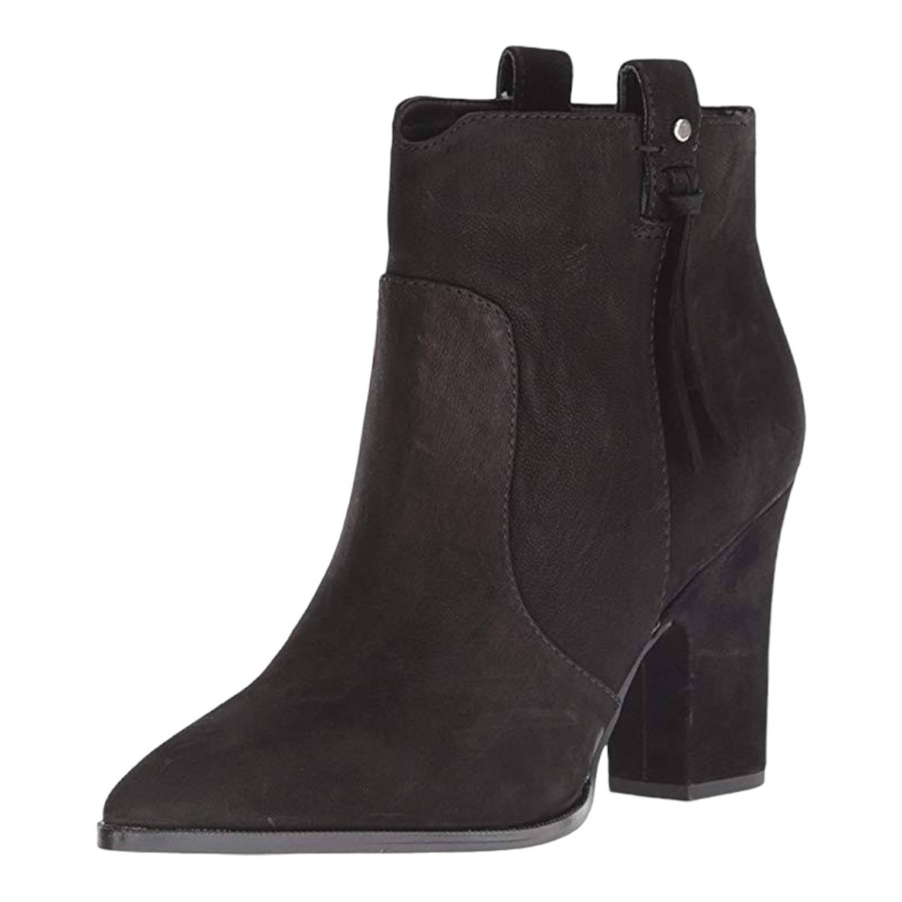 SAM Edelman Niomi Suede Leather Pointed Toe Heeled Ankle Boots Black Sz 7.5